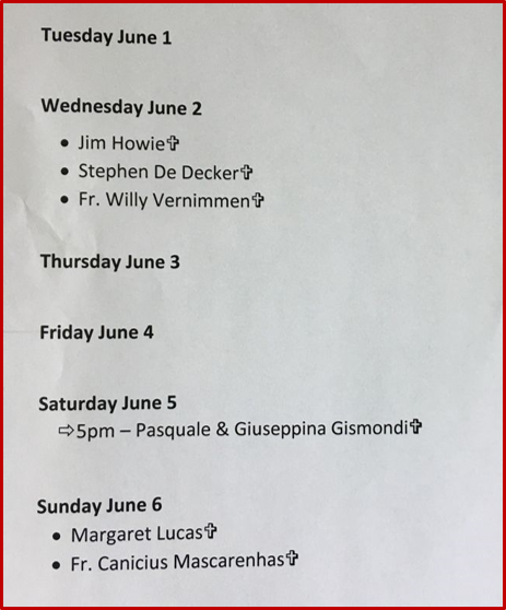 Mass Intentions June 1-6